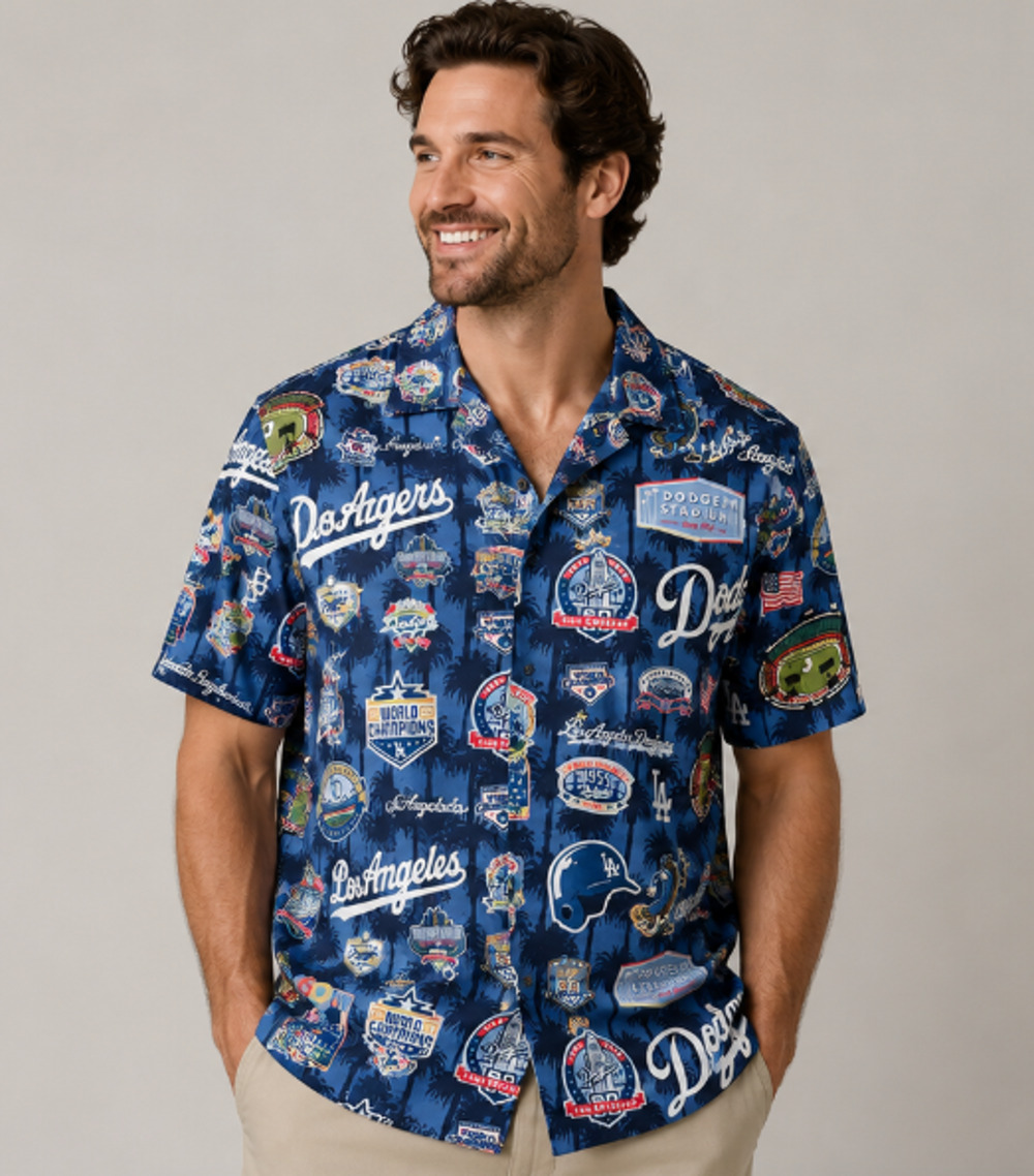 LA Dodgers 50th Anniversary Baseball Stadium Hawaiian Shirt Mens XL Button Up
